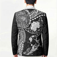 Hawaiian Manta Ray Tribal Blazer Polynesian Art Motifs Black Color