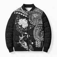 Hawaiian Manta Ray Tribal Bomber Puffer Jacket Polynesian Art Motifs Black Color LT03 Unisex Black - Polynesian Pride