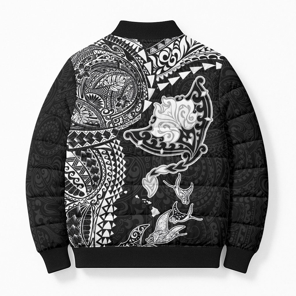 Hawaiian Manta Ray Tribal Bomber Puffer Jacket Polynesian Art Motifs Black Color LT03 - Polynesian Pride