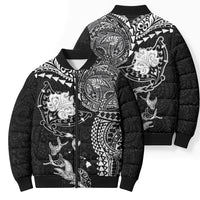 Hawaiian Manta Ray Tribal Bomber Puffer Jacket Polynesian Art Motifs Black Color LT03 - Polynesian Pride