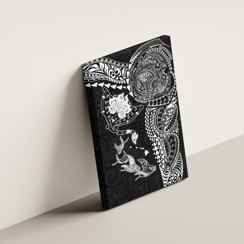 Hawaiian Manta Ray Tribal Canvas Wall Art Polynesian Art Motifs Black Color
