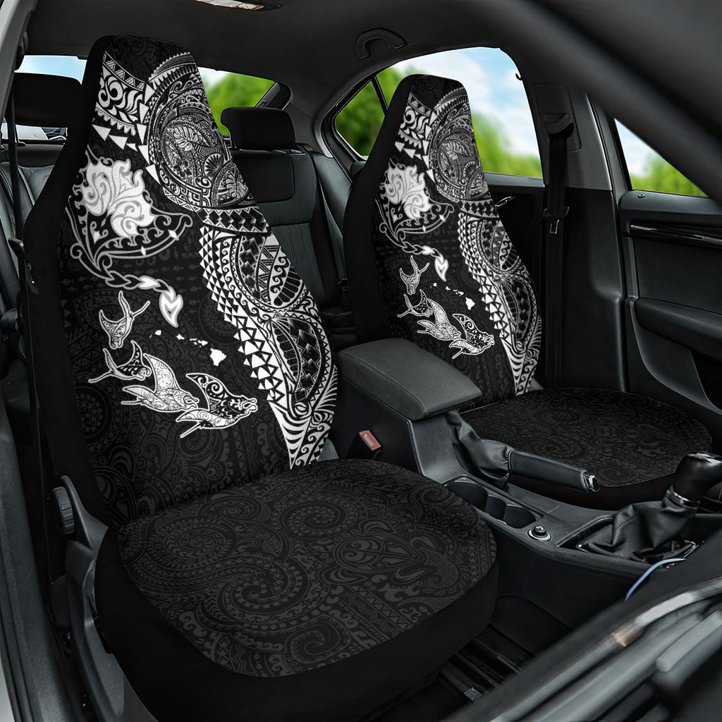 Hawaiian Manta Ray Tribal Car Seat Cover Polynesian Art Motifs Black Color