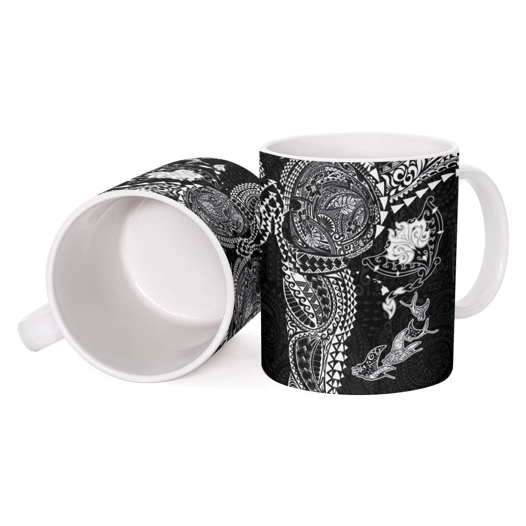 Hawaiian Manta Ray Tribal Ceramic Mug Polynesian Art Motifs Black Color LT03 - Polynesian Pride