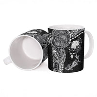 Hawaiian Manta Ray Tribal Ceramic Mug Polynesian Art Motifs Black Color LT03 - Polynesian Pride