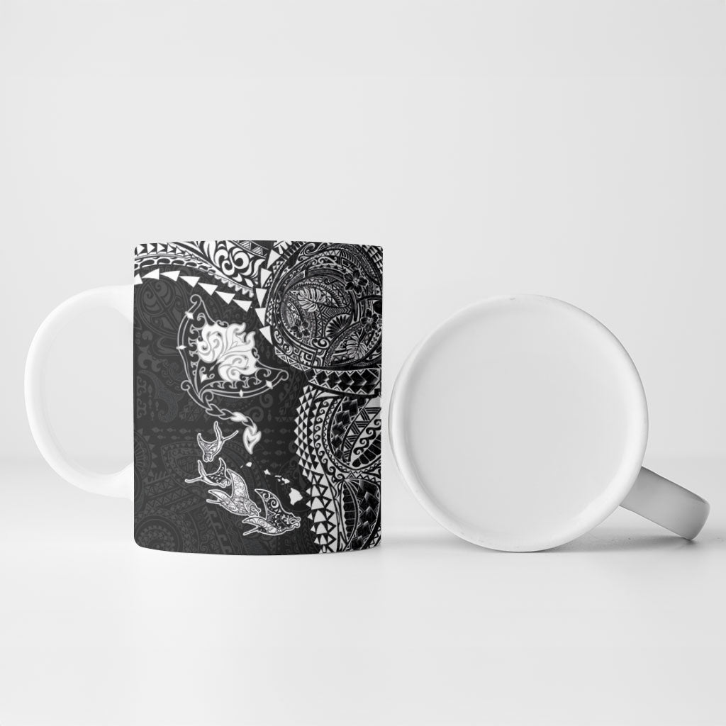 Hawaiian Manta Ray Tribal Ceramic Mug Polynesian Art Motifs Black Color LT03 - Polynesian Pride
