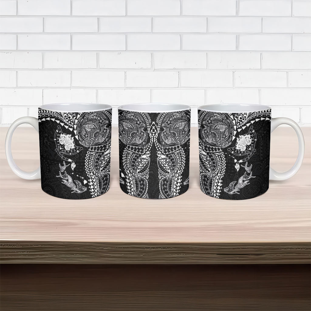 Hawaiian Manta Ray Tribal Ceramic Mug Polynesian Art Motifs Black Color LT03 - Polynesian Pride