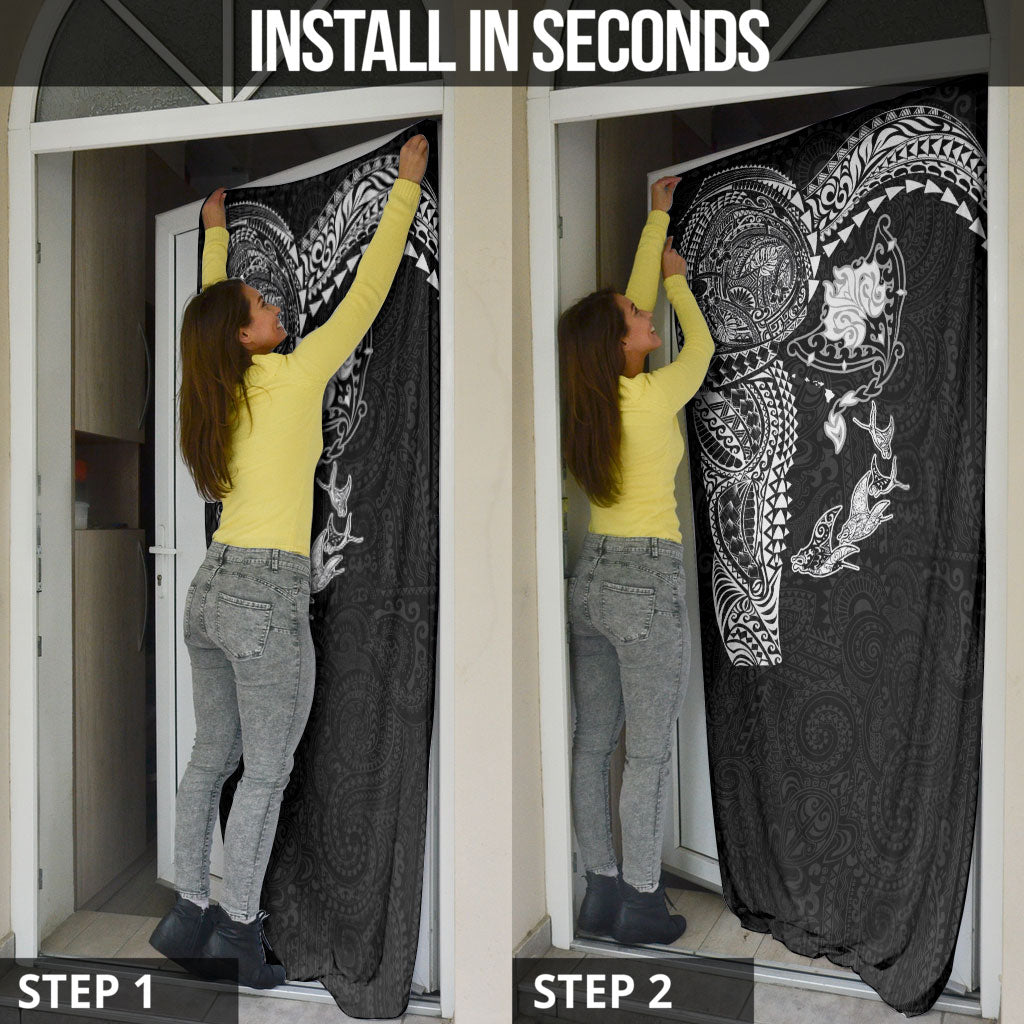 Hawaiian Manta Ray Tribal Door Cover Polynesian Art Motifs Black Color
