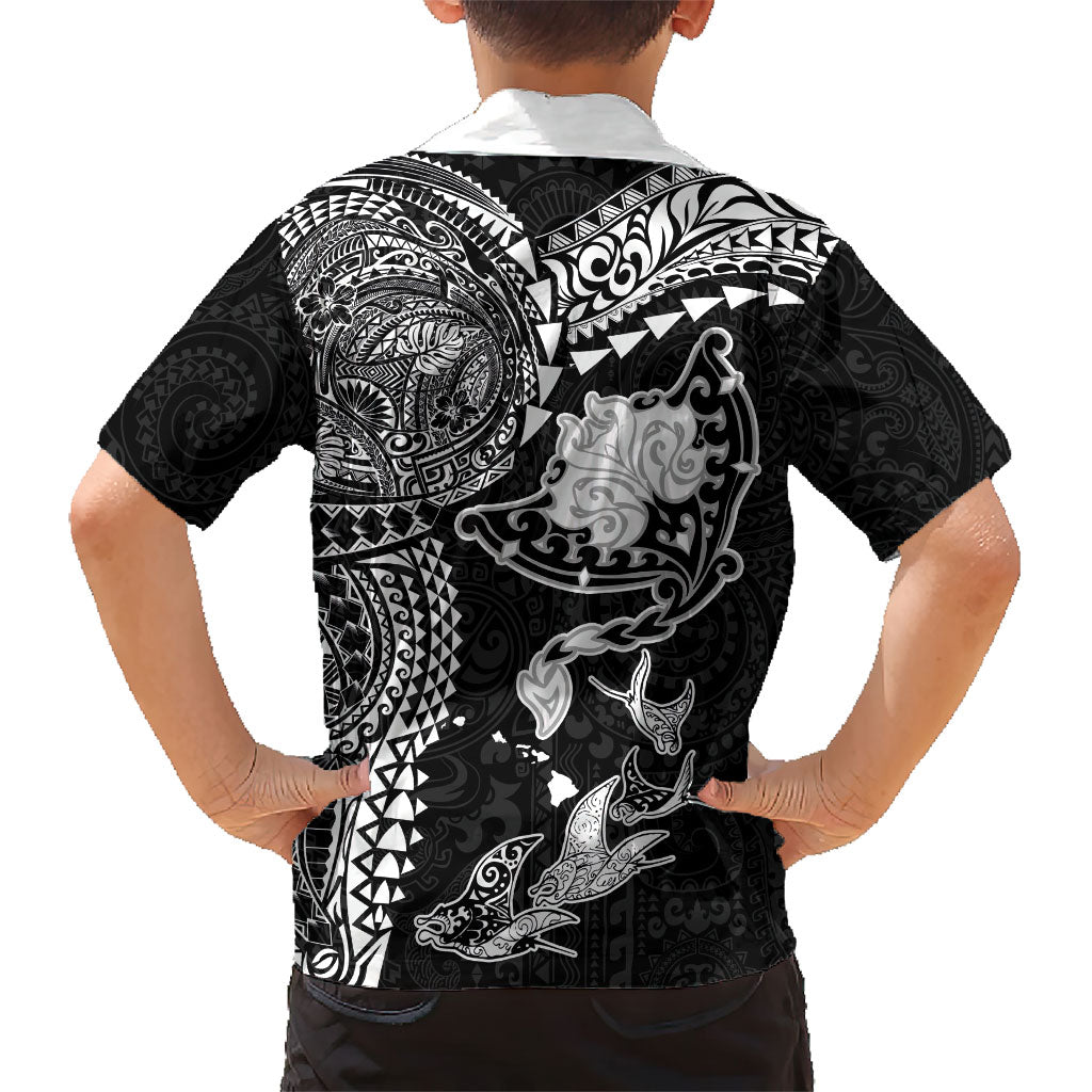 Hawaiian Manta Ray Tribal Family Matching Off Shoulder Maxi Dress and Hawaiian Shirt Polynesian Art Motifs Black Color LT03 - Polynesian Pride