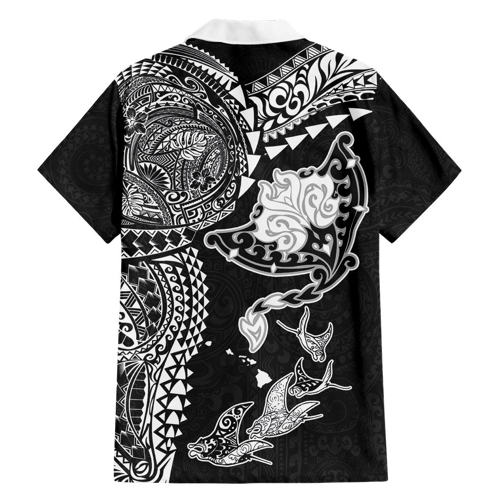 Hawaiian Manta Ray Tribal Family Matching Off Shoulder Maxi Dress and Hawaiian Shirt Polynesian Art Motifs Black Color LT03 - Polynesian Pride