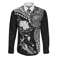 Hawaiian Manta Ray Tribal Family Matching Puletasi and Hawaiian Shirt Polynesian Art Motifs Black Color LT03 Dad's Shirt - Long Sleeve Black - Polynesian Pride