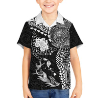 Hawaiian Manta Ray Tribal Family Matching Short Sleeve Bodycon Dress and Hawaiian Shirt Polynesian Art Motifs Black Color LT03 Son's Shirt Black - Polynesian Pride