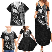 Hawaiian Manta Ray Tribal Family Matching Summer Maxi Dress and Hawaiian Shirt Polynesian Art Motifs Black Color LT03 - Polynesian Pride
