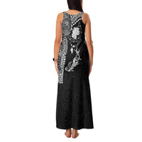 Hawaiian Manta Ray Tribal Family Matching Tank Maxi Dress and Hawaiian Shirt Polynesian Art Motifs Black Color LT03 - Polynesian Pride