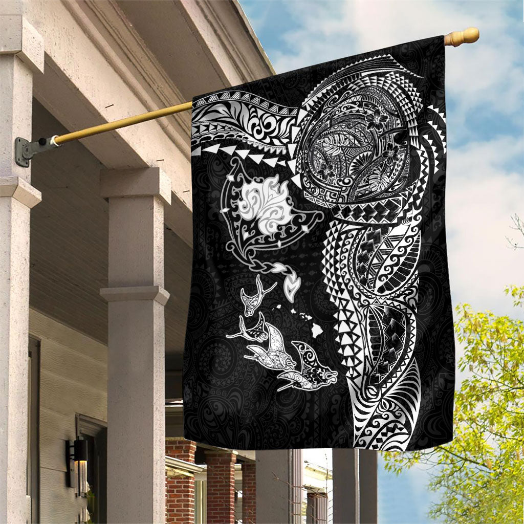 Hawaiian Manta Ray Tribal Garden Flag Polynesian Art Motifs Black Color