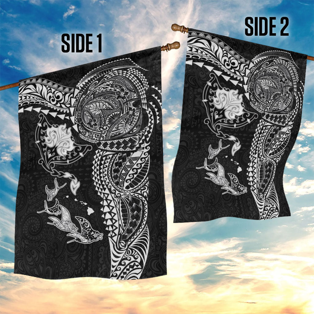 Hawaiian Manta Ray Tribal Garden Flag Polynesian Art Motifs Black Color