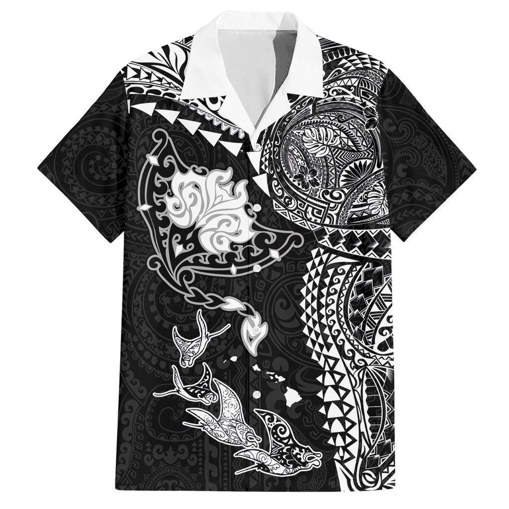 Hawaiian Manta Ray Tribal Hawaiian Shirt Polynesian Art Motifs Black Color