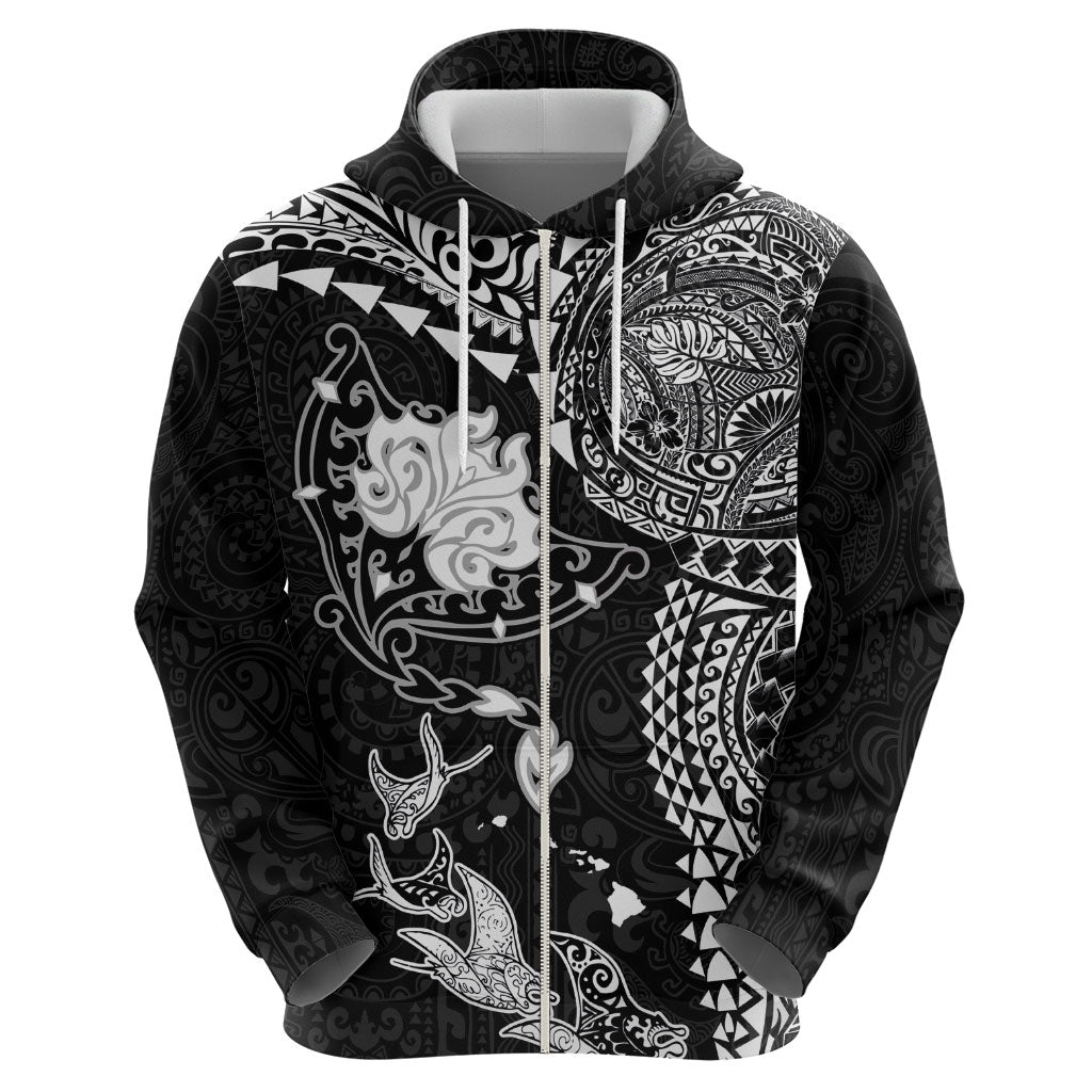 Hawaiian Manta Ray Tribal Hoodie Polynesian Art Motifs Black Color