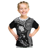 Hawaiian Manta Ray Tribal Kid T Shirt Polynesian Art Motifs Black Color