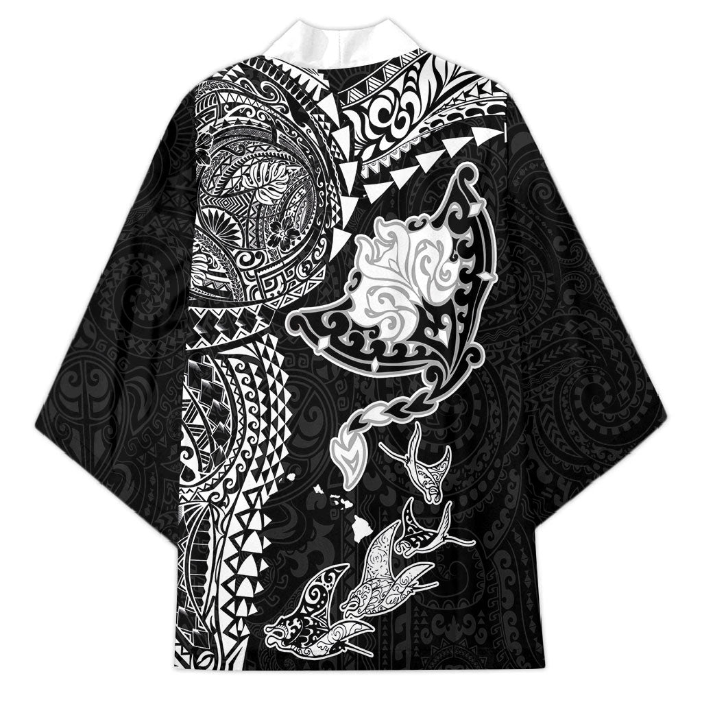 Hawaiian Manta Ray Tribal Kimono Polynesian Art Motifs Black Color