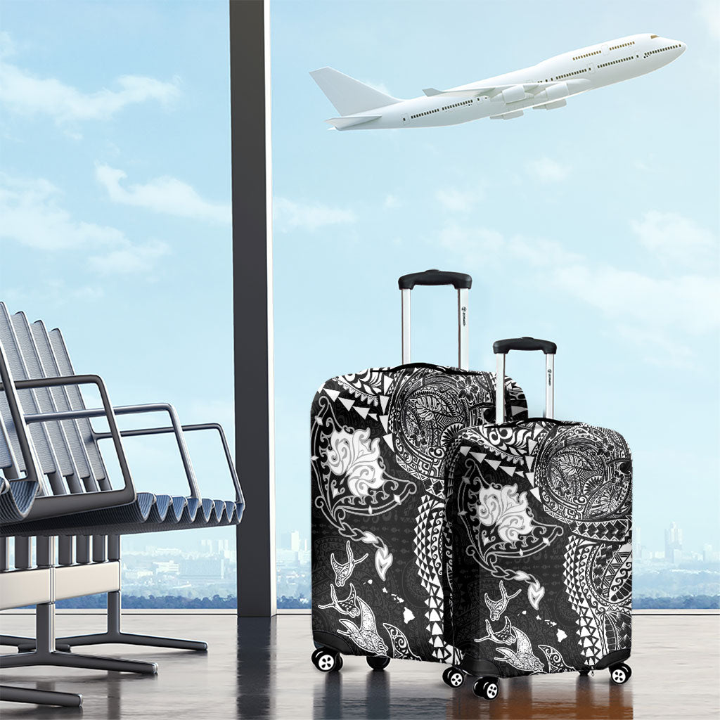 Hawaiian Manta Ray Tribal Luggage Cover Polynesian Art Motifs Black Color