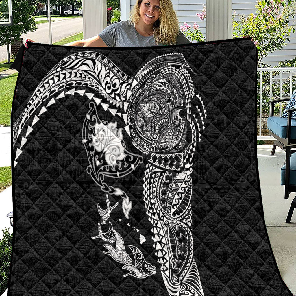 Hawaiian Manta Ray Tribal Quilt Polynesian Art Motifs Black Color