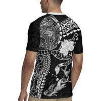 Hawaiian Manta Ray Tribal Rugby Jersey Polynesian Art Motifs Black Color