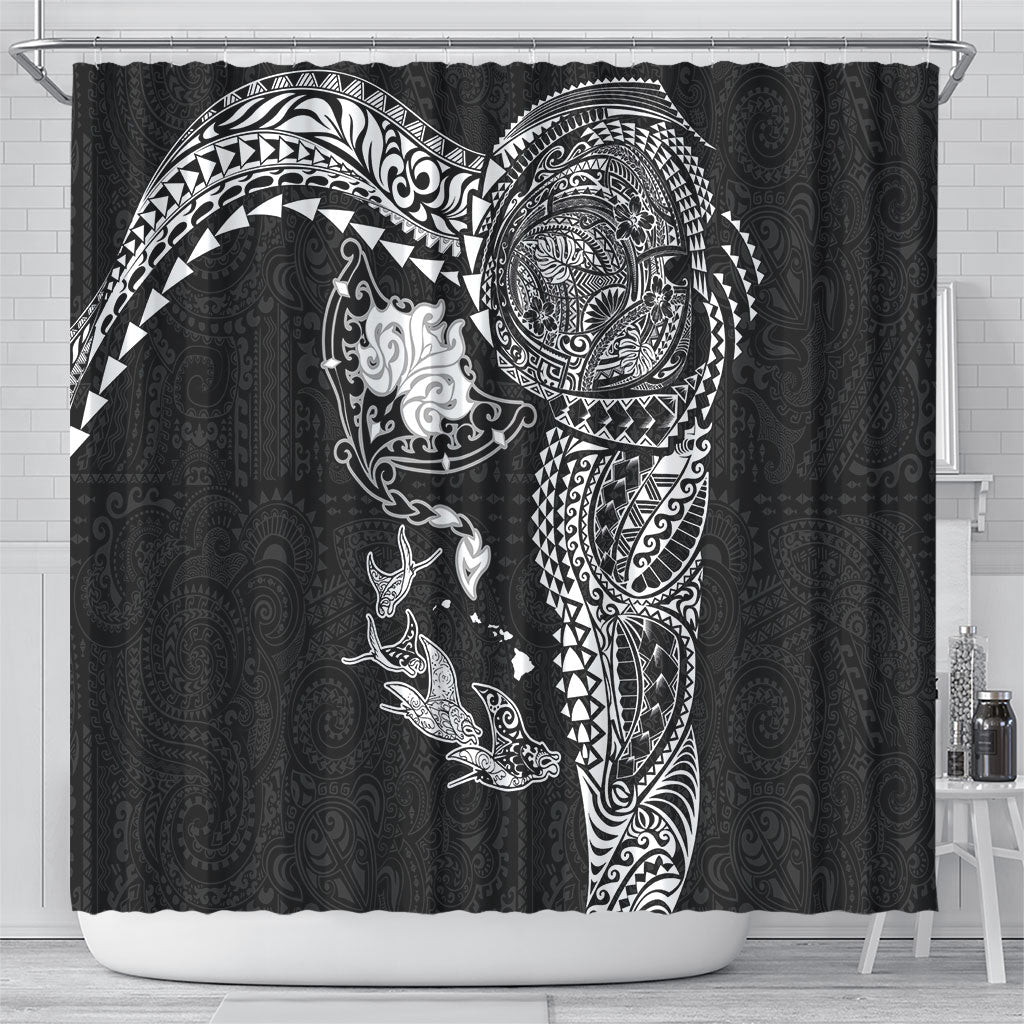 Hawaiian Manta Ray Tribal Shower Curtain Polynesian Art Motifs Black Color