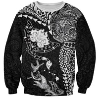 Hawaiian Manta Ray Tribal Sweatshirt Polynesian Art Motifs Black Color