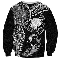Hawaiian Manta Ray Tribal Sweatshirt Polynesian Art Motifs Black Color
