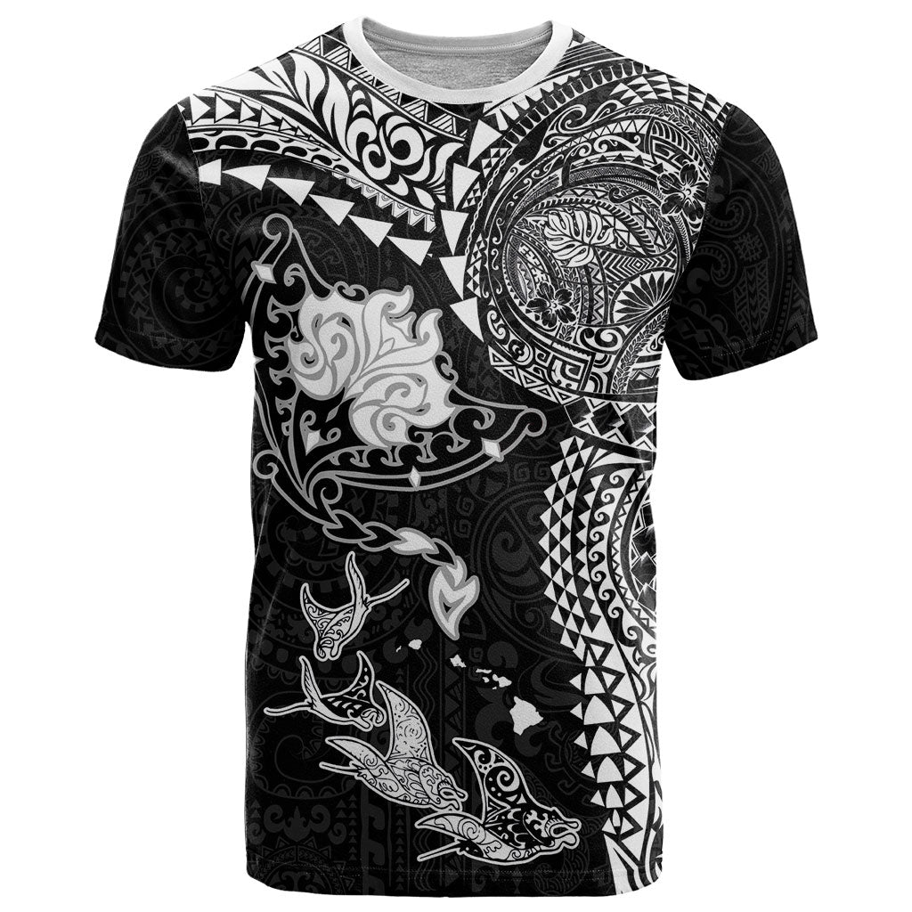 Hawaiian Manta Ray Tribal T Shirt Polynesian Art Motifs Black Color