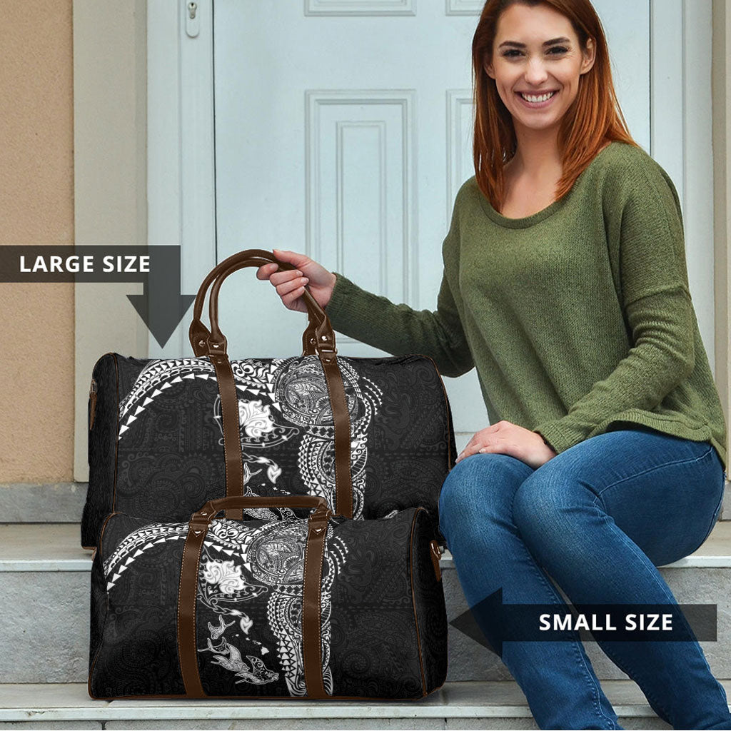 Hawaiian Manta Ray Tribal Travel Bag Polynesian Art Motifs Black Color