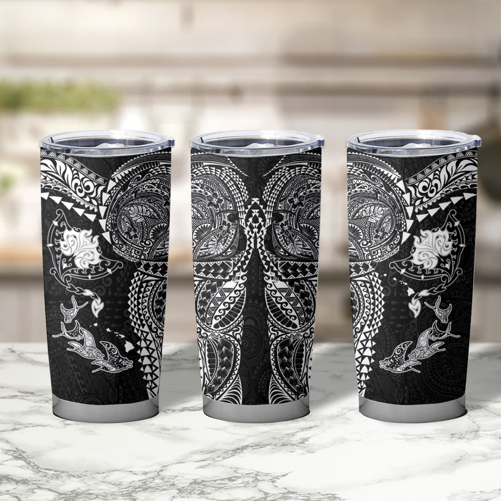 Hawaiian Manta Ray Tribal Tumbler Cup Polynesian Art Motifs Black Color