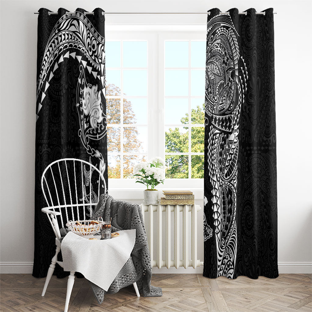 Hawaiian Manta Ray Tribal Window Curtain Polynesian Art Motifs Black Color