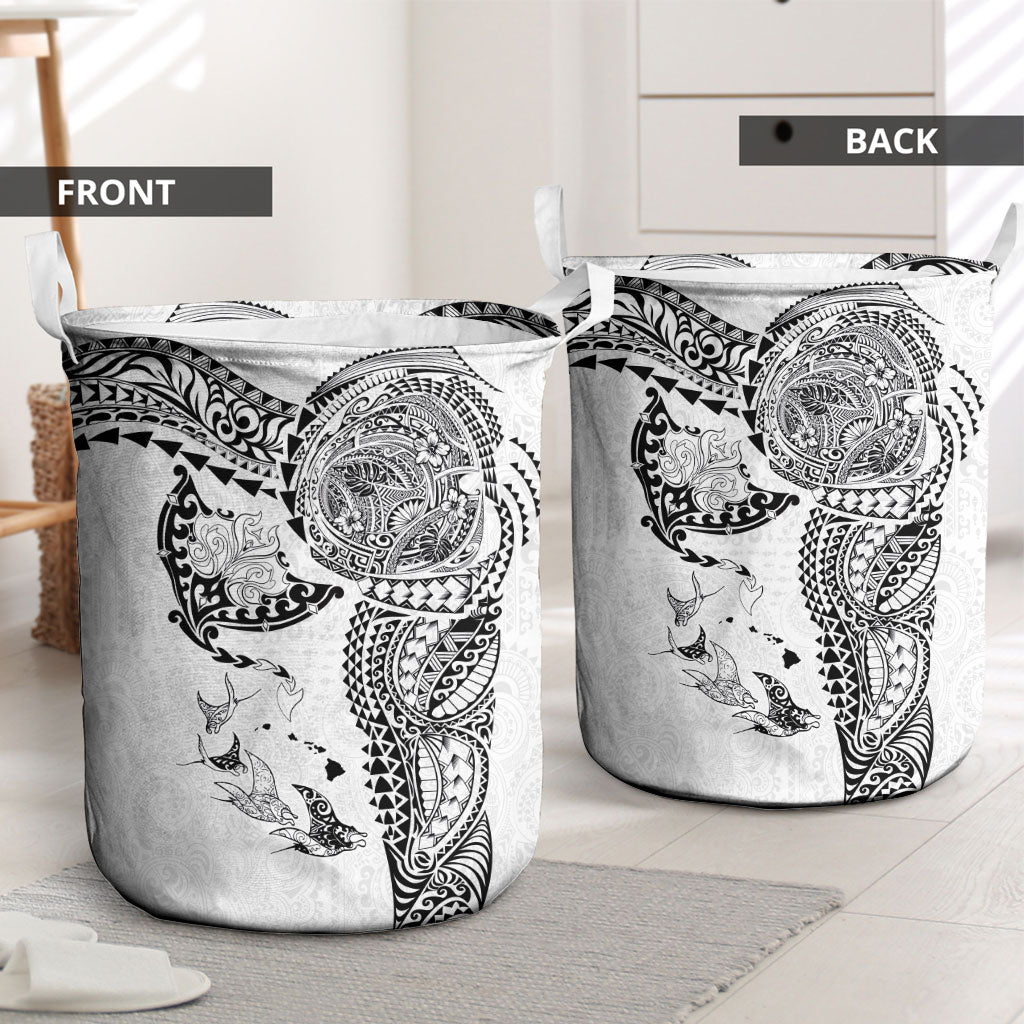 Hawaiian Manta Ray Tribal Laundry Basket Polynesian Art Motifs White Color