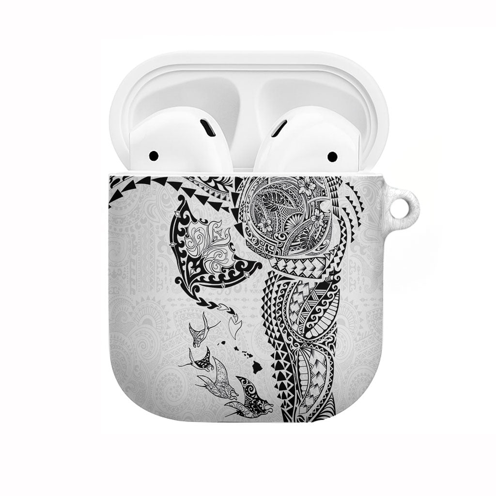 Hawaiian Manta Ray Tribal AirPods Case Polynesian Art Motifs White Color