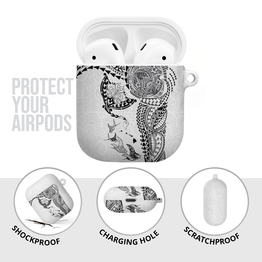 Hawaiian Manta Ray Tribal AirPods Case Polynesian Art Motifs White Color