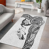 Hawaiian Manta Ray Tribal Area Rug Polynesian Art Motifs White Color