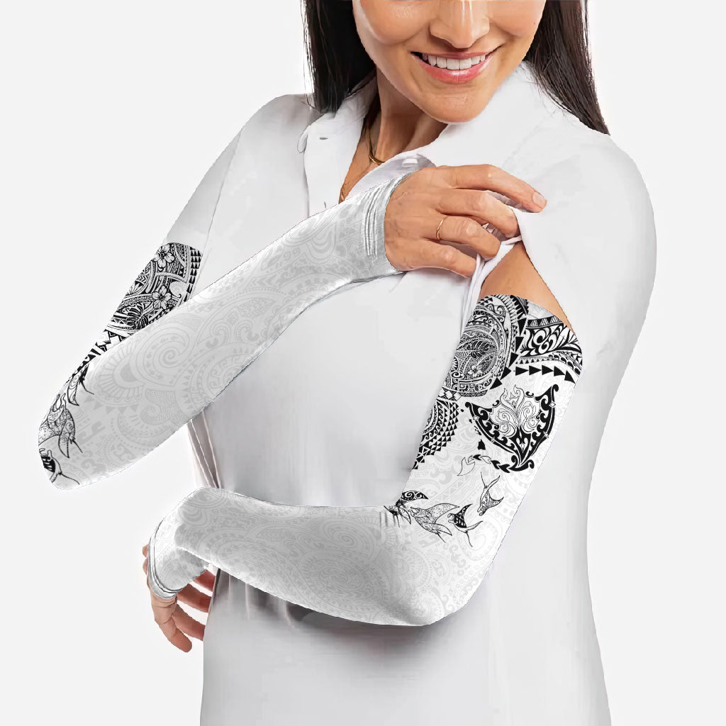 Hawaiian Manta Ray Tribal Arm Sleeves Polynesian Art Motifs White Color