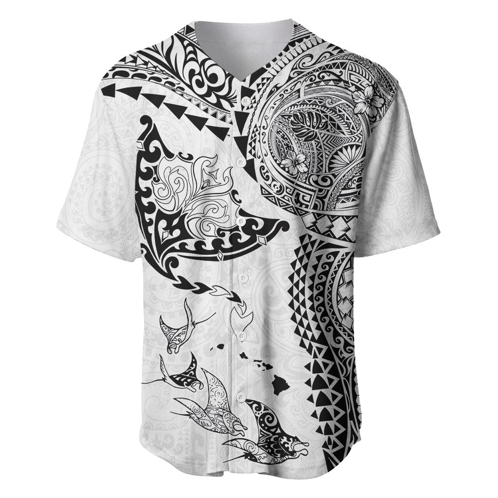 Hawaiian Manta Ray Tribal Baseball Jersey Polynesian Art Motifs White Color
