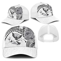 Hawaiian Manta Ray Tribal Baseball Net Cap Polynesian Art Motifs White Color