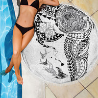 Hawaiian Manta Ray Tribal Beach Blanket Polynesian Art Motifs White Color