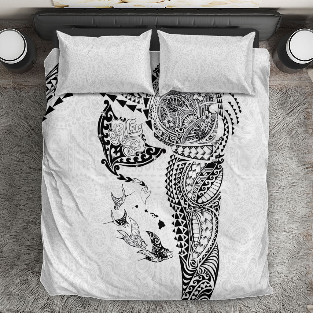 Hawaiian Manta Ray Tribal Bedding Set Polynesian Art Motifs White Color