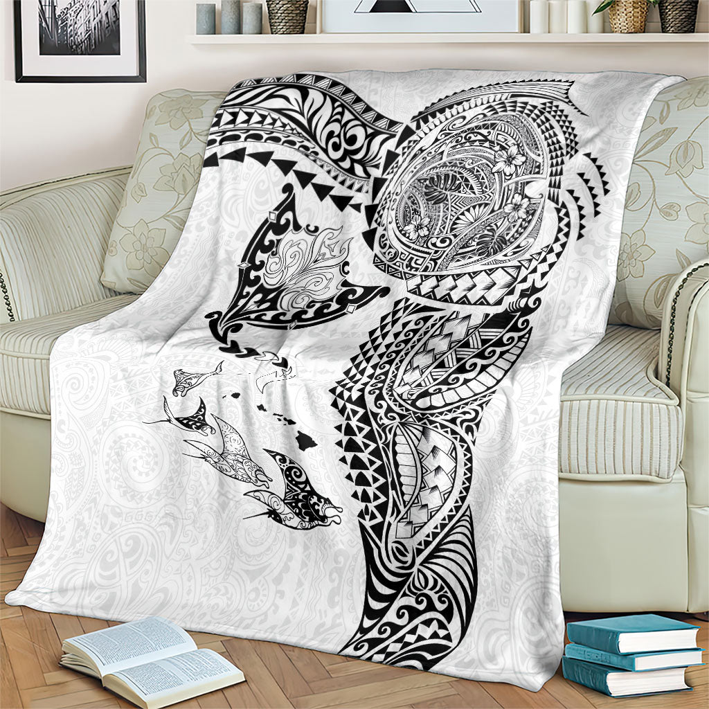 Hawaiian Manta Ray Tribal Blanket Polynesian Art Motifs White Color