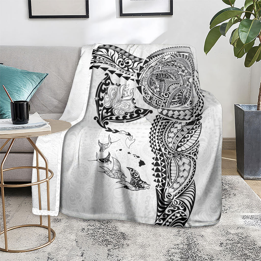 Hawaiian Manta Ray Tribal Blanket Polynesian Art Motifs White Color