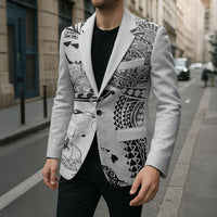 Hawaiian Manta Ray Tribal Blazer Polynesian Art Motifs White Color