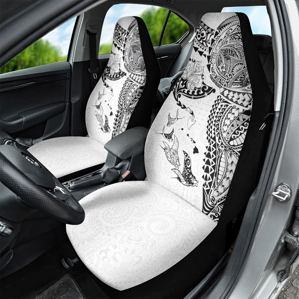 Hawaiian Manta Ray Tribal Car Seat Cover Polynesian Art Motifs White Color