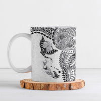 Hawaiian Manta Ray Tribal Ceramic Mug Polynesian Art Motifs White Color