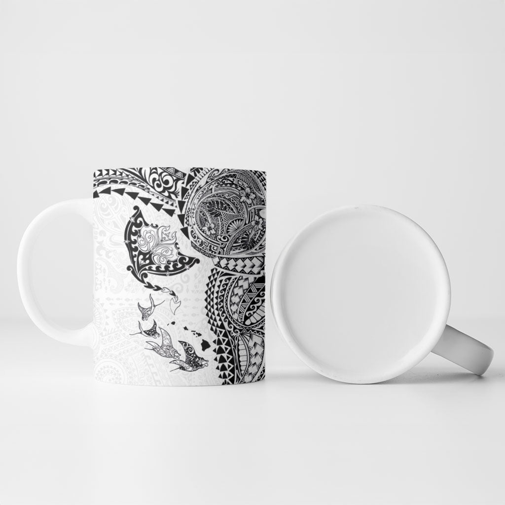 Hawaiian Manta Ray Tribal Ceramic Mug Polynesian Art Motifs White Color