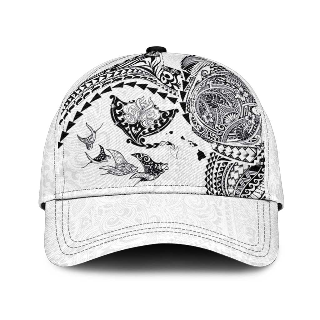 Hawaiian Manta Ray Tribal Classic Cap Polynesian Art Motifs White Color