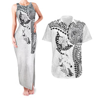 Hawaiian Manta Ray Tribal Couples Matching Tank Maxi Dress and Hawaiian Shirt Polynesian Art Motifs White Color LT03 White - Polynesian Pride